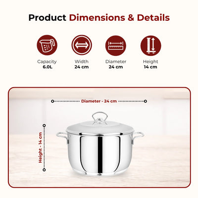 Avanti Stainless Steel Cookware Set: Cooking Pot 24 cm & Tope Set (12, 14 & 16 cm) | Heavy Premium Quality Combo, Tri Ply Base, Non-stick, Gas & Induction Compatible, Cool-Touch Handle