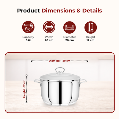 Avanti Stainless Steel Cooking / Biryani Pot Snug-Fit Lid, Premium Quality 304 Grade, Tri Ply Base, Non-stick, Gas & Induction Compatible, Cool-Touch Handle