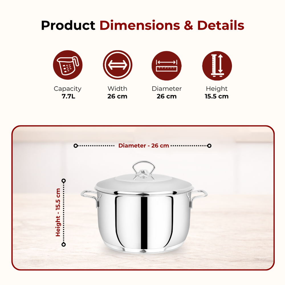 Avanti Stainless Steel Cookware Set: Cooking Pot 26 CM & Sauce Pan 16 CM (2.0 L) | Heavy Premium Quality Combo, Tri Ply Base, Non-stick, Gas & Induction Compatible, Cool-Touch Handle