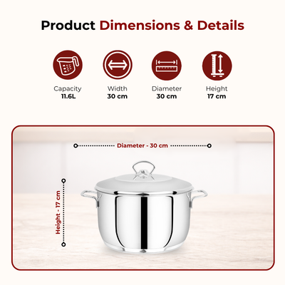 Avanti Stainless Steel Cooking / Biryani Pot Snug-Fit Lid, Premium Quality 304 Grade, Tri Ply Base, Non-stick, Gas & Induction Compatible, Cool-Touch Handle