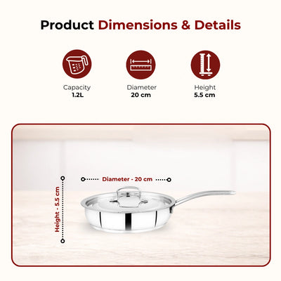 Avanti Stainless Steel Fry Pan: Premium Quality with Snug-Fit Lid, Tri Ply Base, Non-stick, Gas & Induction Compatible, Cool-Touch Handle, Free ₹300 SS Water Bottle