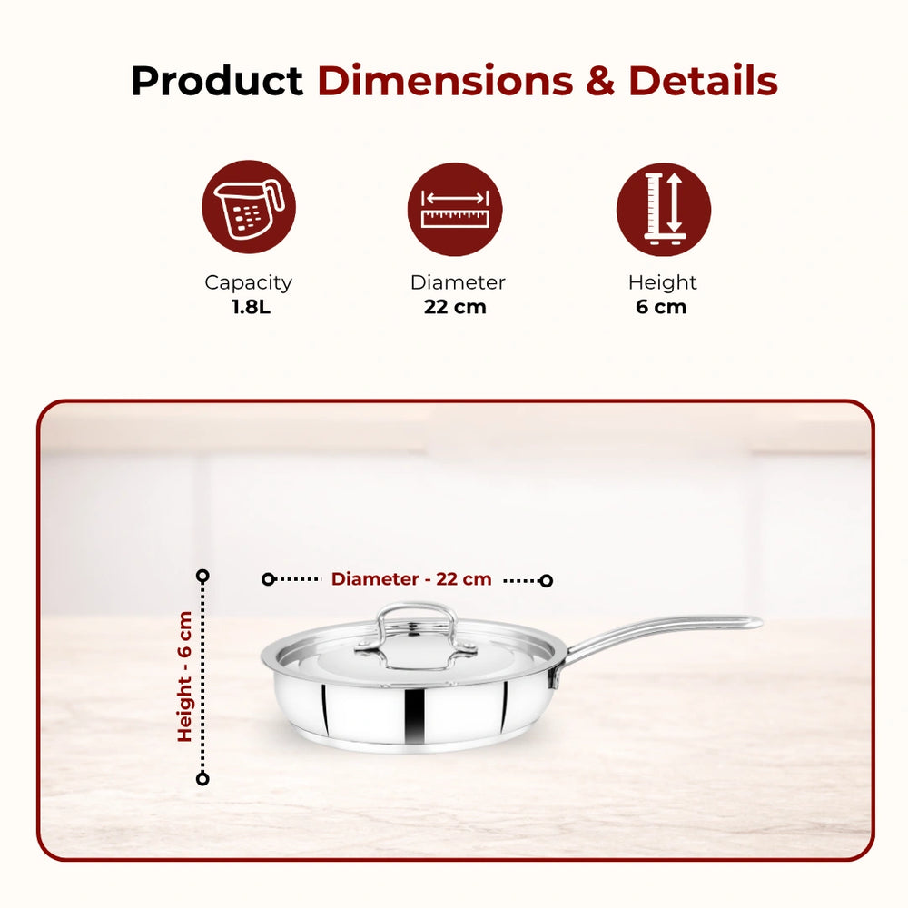 Avanti Stainless Steel Cookware Set: Cooking Pot 26 CM & Fry Pan 22 CM | Heavy Premium Quality Combo, Tri Ply Base, Non-stick, Gas & Induction Compatible, Cool-Touch Handle