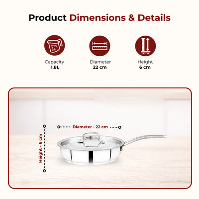 Avanti Stainless Steel Fry Pan: Premium Quality with Snug-Fit Lid, Tri Ply Base, Non-stick, Gas & Induction Compatible, Cool-Touch Handle, Free ₹300 SS Water Bottle