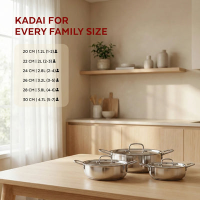Avanti Stainless Steel Kadai: Premium Quality with Snug-Fit Lid, Tri Ply Base, Non-stick, Gas & Induction Compatible, Cool-Touch Handle