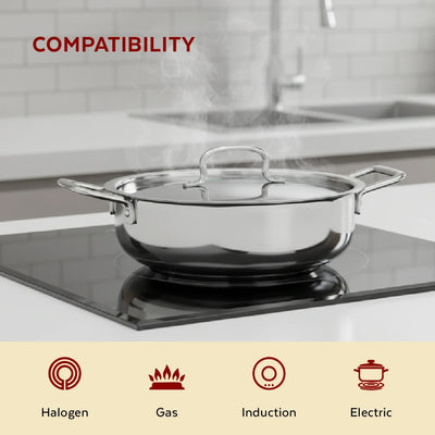 Avanti Stainless Steel Kadai: Premium Quality with Snug-Fit Lid, Tri Ply Base, Non-stick, Gas & Induction Compatible, Cool-Touch Handle
