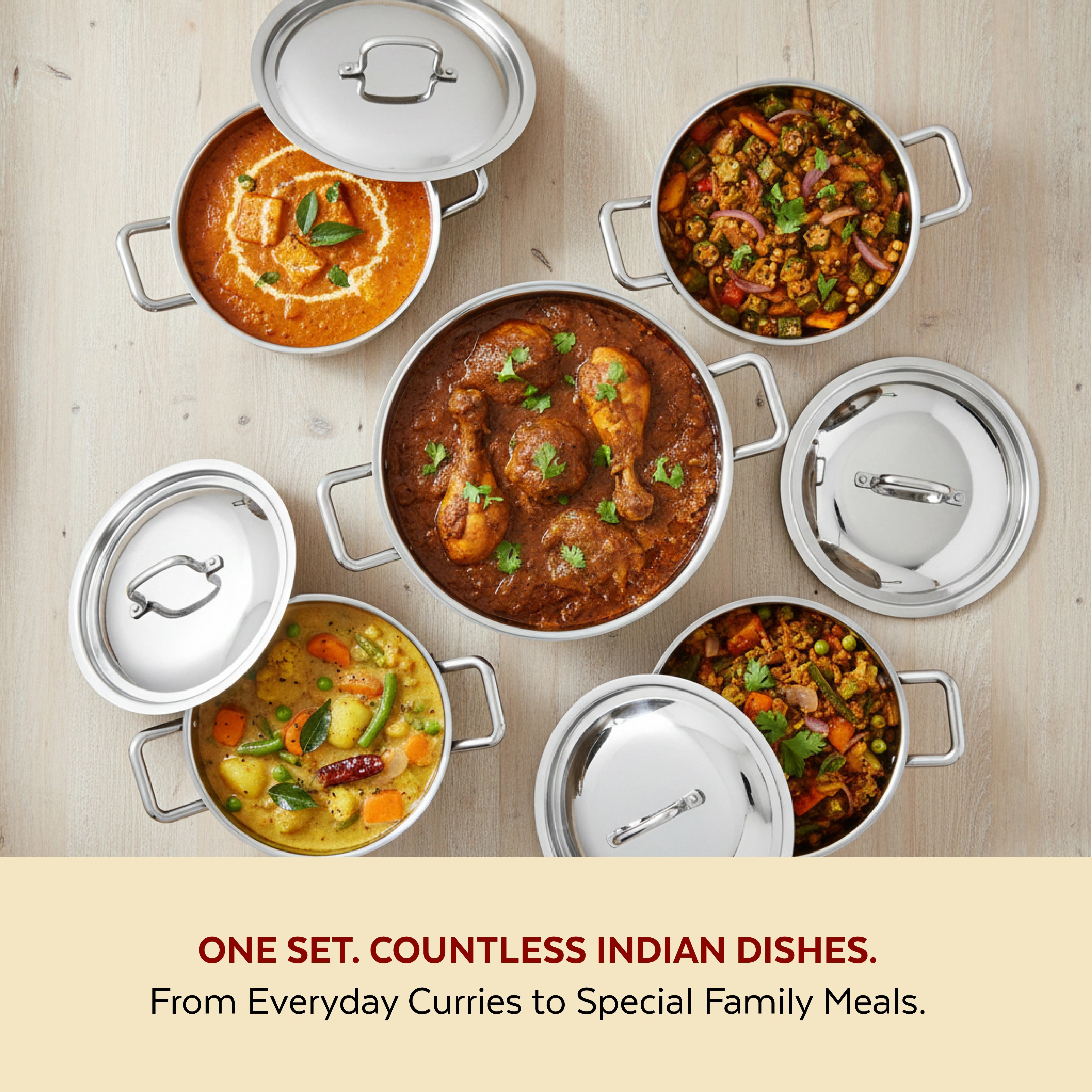 MAHAA Avanti Stainless Steel Kadai – Premium Quality with Snug-Fit Lid | Tri Ply Base | Non-stick | Gas & Induction Compatible | Cool-Touch Handle | 1.2L to 4.7L | Free ₹300 SS Water Bottle