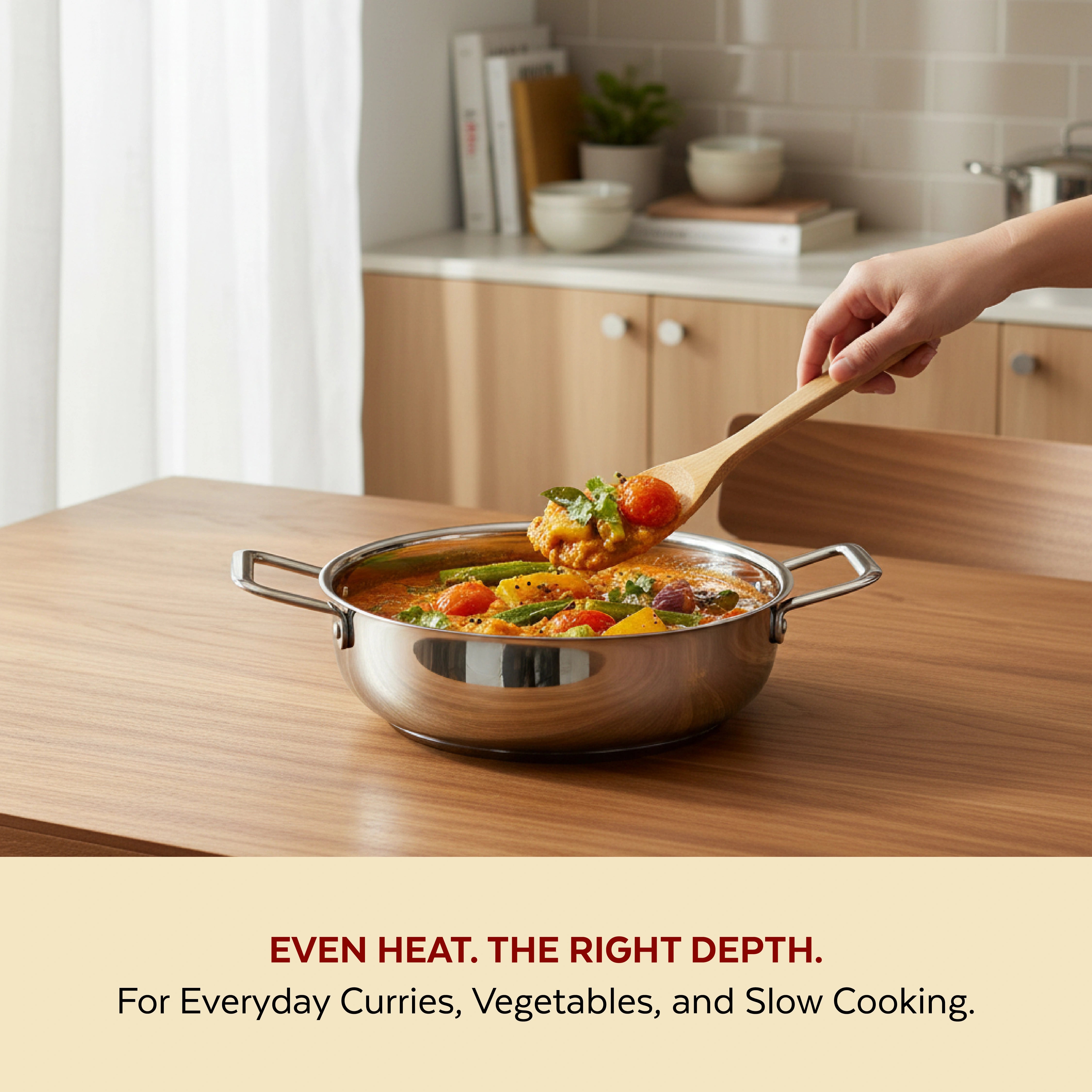 MAHAA Avanti Stainless Steel Kadai – Premium Quality with Snug-Fit Lid | Tri Ply Base | Non-stick | Gas & Induction Compatible | Cool-Touch Handle | 1.2L to 4.7L | Free ₹300 SS Water Bottle