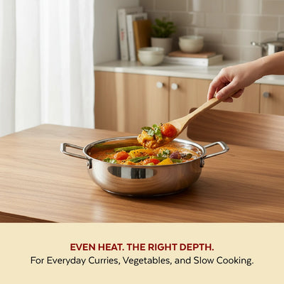 Avanti Stainless Steel Kadai: Premium Quality with Snug-Fit Lid, Tri Ply Base, Non-stick, Gas & Induction Compatible, Cool-Touch Handle