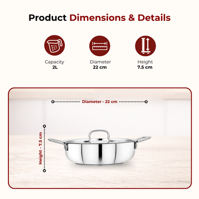 Avanti Stainless Steel Cookware Set: Kadai 22 CM & Sauce Pan 16 CM (2.0 L) | Heavy Premium Quality Combo, Tri Ply Base, Non-stick, Gas & Induction Compatible, Cool-Touch Handle