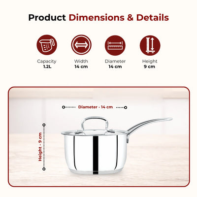 Avanti Stainless Steel Sauce Pan: Premium Quality with Snug-Fit Lid, Tri Ply Base, Non-stick, Gas & Induction Compatible, Cool-Touch Handle, Free ₹300 SS Water Bottle