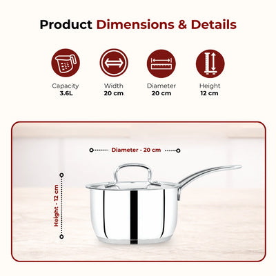 Avanti Stainless Steel Sauce Pan: Premium Quality with Snug-Fit Lid, Tri Ply Base, Non-stick, Gas & Induction Compatible, Cool-Touch Handle, Free ₹300 SS Water Bottle