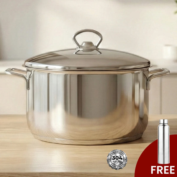 Avanti Stainless Steel Cooking / Biryani Pot Snug-Fit Lid, Premium Quality 304 Grade, Tri Ply Base, Non-stick, Gas & Induction Compatible, Cool-Touch Handle, Free ₹300 SS Water Bottle