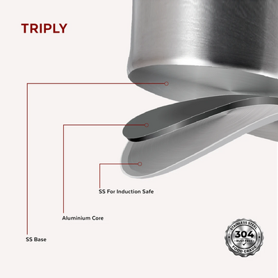 Avanti Stainless Steel Cooking / Biryani Pot Snug-Fit Lid, Premium Quality 304 Grade, Tri Ply Base, Non-stick, Gas & Induction Compatible, Cool-Touch Handle, Free ₹300 SS Water Bottle