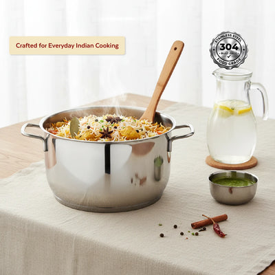 Avanti Stainless Steel Cooking / Biryani Pot Snug-Fit Lid, Premium Quality 304 Grade, Tri Ply Base, Non-stick, Gas & Induction Compatible, Cool-Touch Handle, Free ₹300 SS Water Bottle
