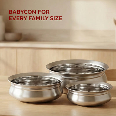 Stainless Steel Babycon Biryani Handi Set of 6 Pcs: Kitchen Serving, Cooking Bowl, Handi Set, Biryani Handi for Kitchen & Restaurant, Cookware Set