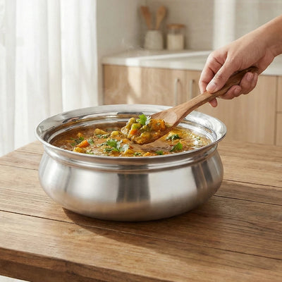 Stainless Steel Babycon Biryani Handi Set of 6 Pcs: Kitchen Serving, Cooking Bowl, Handi Set, Biryani Handi for Kitchen & Restaurant, Cookware Set