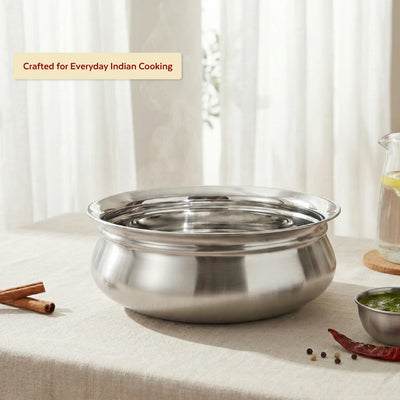 Stainless Steel Babycon Biryani Handi Set of 6 Pcs: Kitchen Serving, Cooking Bowl, Handi Set, Biryani Handi for Kitchen & Restaurant, Cookware Set