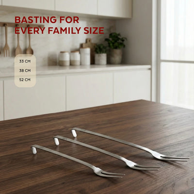 Stainless Steel Basting Fork, Two-Tine Fork, Matt Finish, Hanging Hook, Ideal for Meat, Tandoori, Barbeque, 32/38/53 CM