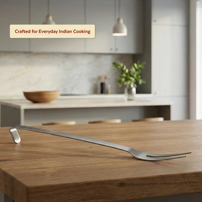 Stainless Steel Basting Fork, Two-Tine Fork, Matt Finish, Hanging Hook, Ideal for Meat, Tandoori, Barbeque, 32/38/53 CM