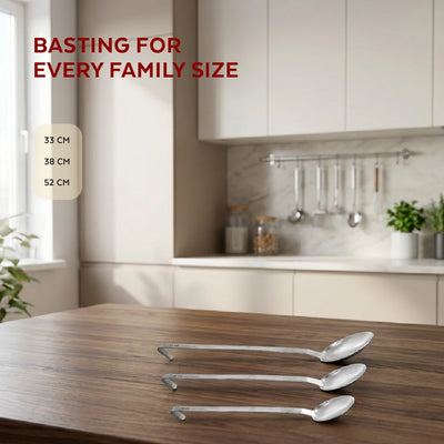 Stainless Steel Basting Spoon, Long Handle, Heat-Resistant, Rust-Free, Ideal for Skimming, Stirring & Serving