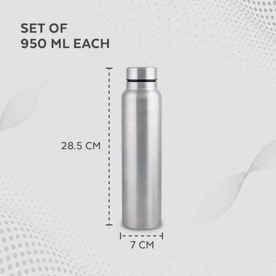 Stainless Steel Water Bottle Set of 3 (950ml) | Durable, Leak-Proof, Rust-Free & Daily Use Bottles for Home, Office, School & Travel