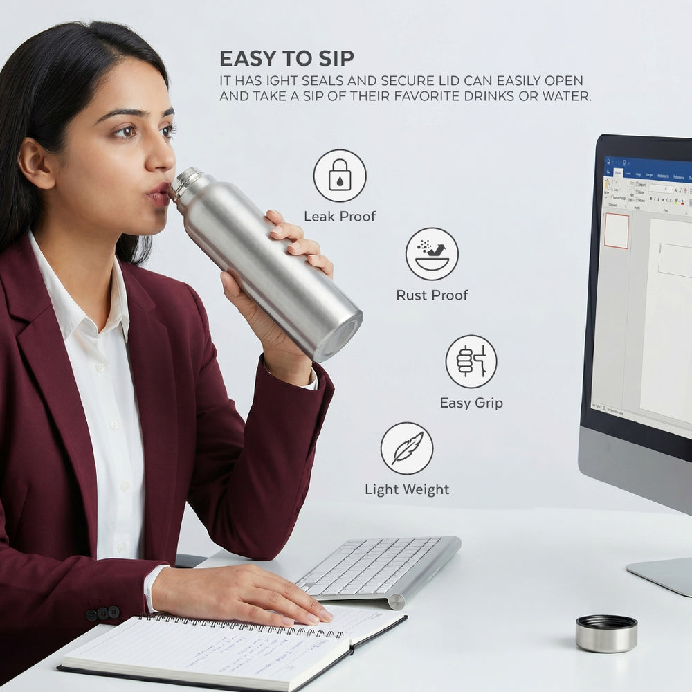 Stainless Steel Water Bottle Set of 3 (950ml) | Durable, Leak-Proof, Rust-Free & Daily Use Bottles for Home, Office, School & Travel