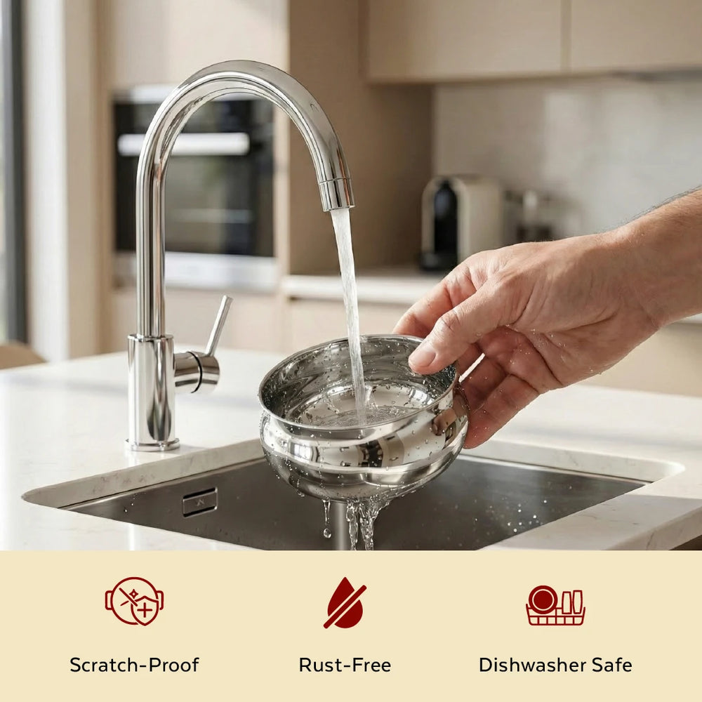 Stainless Steel Bulging Katori – 2 Pcs Set, High Quality, Mirror Finish, Rust-Free & Dishwasher Safe, Ideal for Curries, Sweets & Side Servings, 6 cm, 7 cm, 8 cm, 12 cm