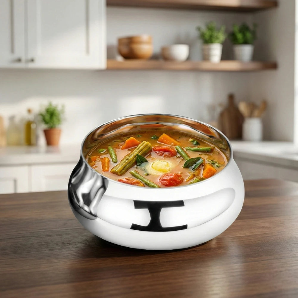 Stainless Steel Bulging Katori – 2 Pcs Set, High Quality, Mirror Finish, Rust-Free & Dishwasher Safe, Ideal for Curries, Sweets & Side Servings, 6 cm, 7 cm, 8 cm, 12 cm