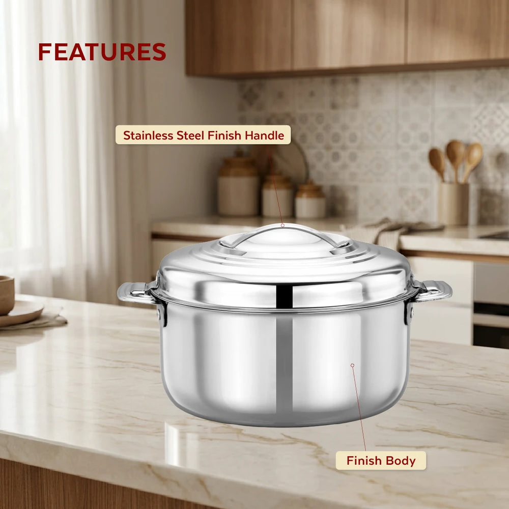 Amaze Stainless Steel Kitchen Gift Set: Milk Boiler 2L + 4-Plate Idli Cooker + Bluebell Insulated Casserole 1500ml, Gas & Induction Compatible, 3-in-1 Functional Combo Cookware Set