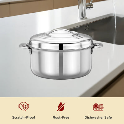 Blue Bell Stainless Steel Insulated Casserole – Snug-Fit Lock, Rust-Free & Stylish Hot Pot, Hot Pot for Roti-Rice-Gravy-Curry, Retains Temperature, Twist Lock, Free ₹300 SS Water Bottle