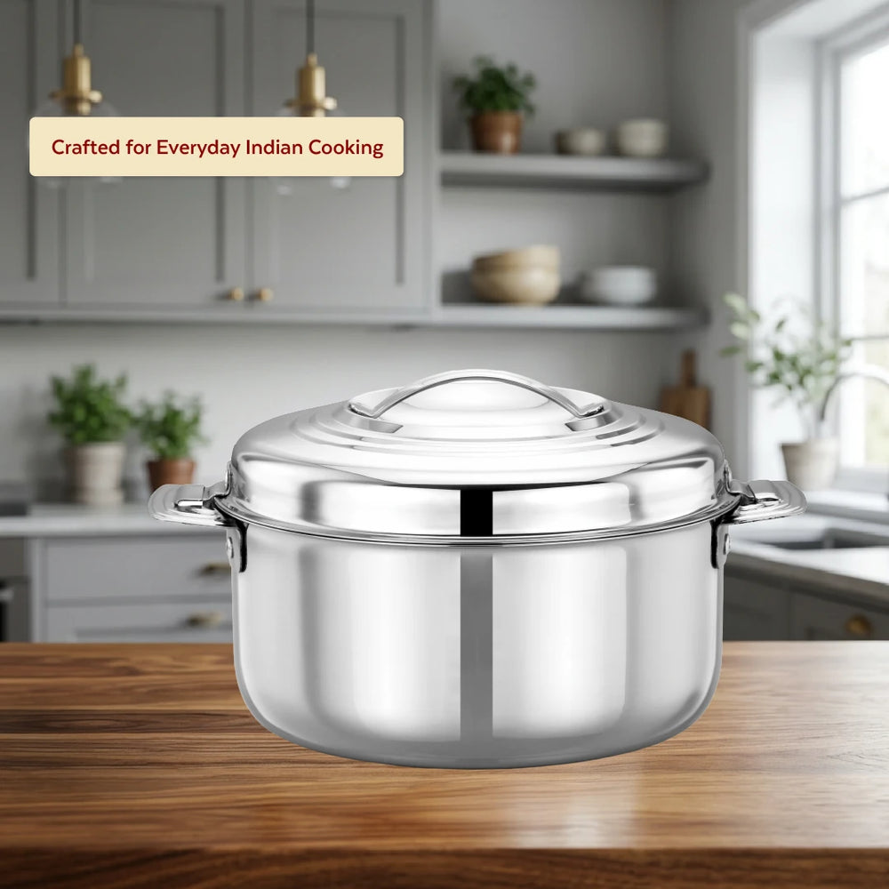 Blue Bell Stainless Steel Insulated Casserole – Snug-Fit Lock, Rust-Free & Stylish Hot Pot, Hot Pot for Roti-Rice-Gravy-Curry, Retains Temperature, Twist Lock, Free ₹300 SS Water Bottle