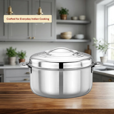 Blue Bell Stainless Steel Insulated Casserole – Snug-Fit Lock, Rust-Free & Stylish Hot Pot, Hot Pot for Roti-Rice-Gravy-Curry, Retains Temperature, Twist Lock, Free ₹300 SS Water Bottle