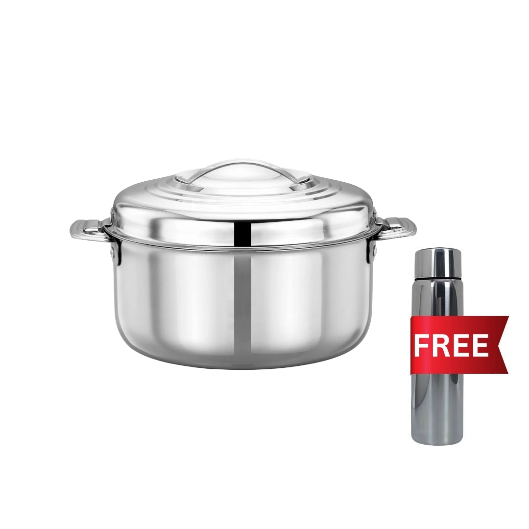 MAHAA Blue Bell Stainless Steel Insulated Casserole – Snug-Fit Lock | Rust-Free & Stylish Hot Pot | Hot Pot for Roti-Rice-Gravy-Curry | Retains Temperature, Twist Lock | Free ₹300 SS Water Bottle