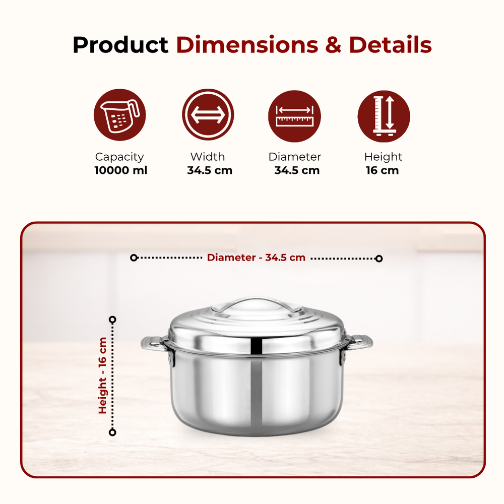 Blue Bell Stainless Steel Insulated Casserole – Snug-Fit Lock, Rust-Free & Stylish Hot Pot, Hot Pot for Roti-Rice-Gravy-Curry, Retains Temperature, Twist Lock, Free ₹300 SS Water Bottle