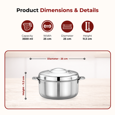 Blue Bell Stainless Steel Insulated Casserole – Snug-Fit Lock, Rust-Free & Stylish Hot Pot, Hot Pot for Roti-Rice-Gravy-Curry, Retains Temperature, Twist Lock, Free ₹300 SS Water Bottle
