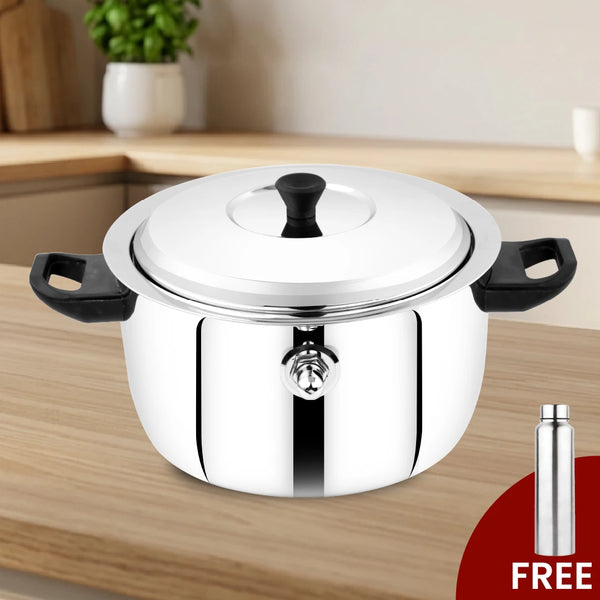 Stainless Steel Milk Boiler with Whistle, Spill-Free, Induction & Gas Compatible, Snug-Fit Lid, StayCool+ Handle & Lid Knob, Free ₹300 SS Water Bottle