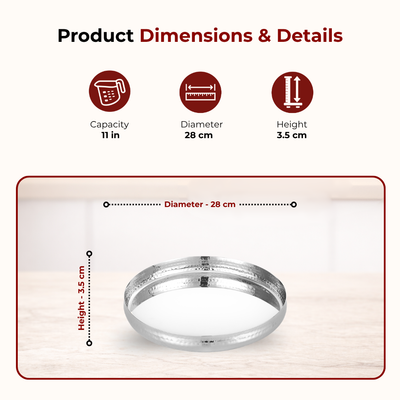 Stainless Steel Bulging Thali – 2 Pcs Set, High Quality, Hammered Finish, Durable & Rust-Free, Ideal for Daily & Festive Use, 26cm, 28cm, 30.5cm, 33cm