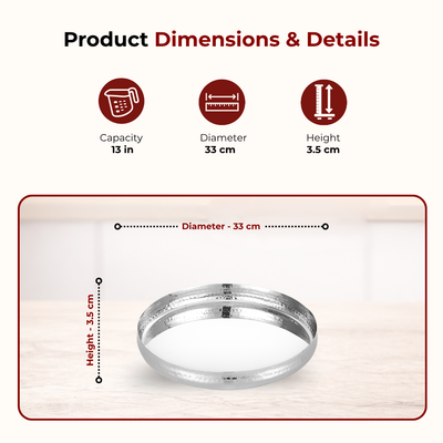 Stainless Steel Bulging Thali – 2 Pcs Set, High Quality, Hammered Finish, Durable & Rust-Free, Ideal for Daily & Festive Use, 26cm, 28cm, 30.5cm, 33cm