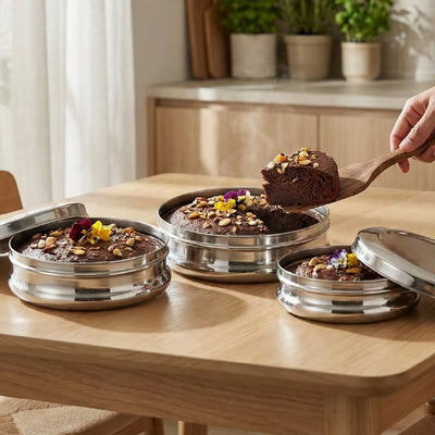 Stainless Steel Chocolate Box 3 Pcs Set: Compact, Rust-Free Puri Dabba, Elegant, Stylish Storage Containers for Puri, Snacks, Food, Durable Quality Tiffin Dabba for Daily Use, 12.5cm/13.5cm/14.5cm