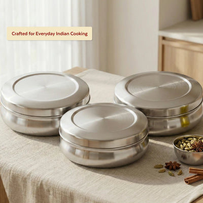 Stainless Steel Chocolate Box 3 Pcs Set: Compact, Rust-Free Puri Dabba, Elegant, Stylish Storage Containers for Puri, Snacks, Food, Durable Quality Tiffin Dabba for Daily Use, 12.5cm/13.5cm/14.5cm
