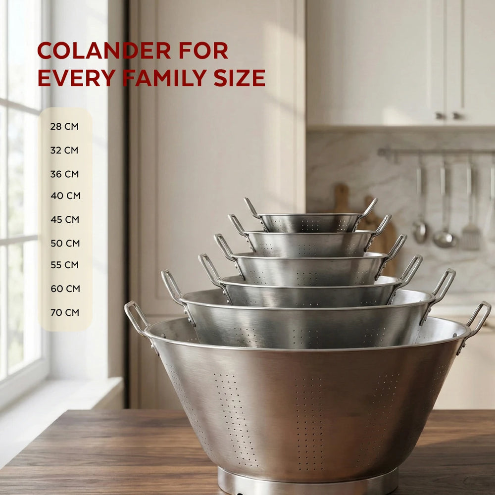 Stainless Steel Conical Colander: Deep Strainer with Drain Holes, Rust-Free, Heavy-Duty, Ideal for Rice, Vegetables, Pulses & Pasta
