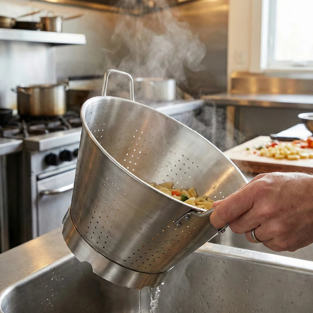Stainless Steel Conical Colander: Deep Strainer with Drain Holes, Rust-Free, Heavy-Duty, Ideal for Rice, Vegetables, Pulses & Pasta