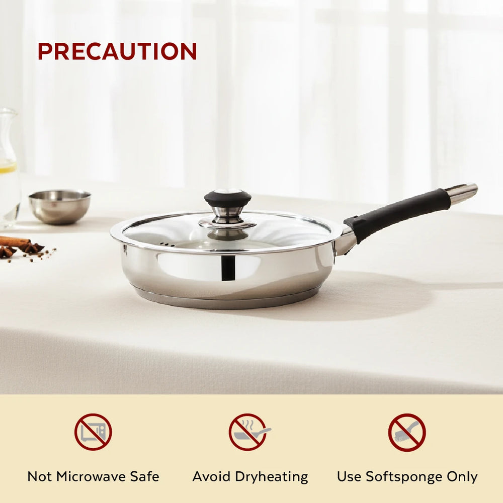 Chroma Stainless Steel Fry Pan + Lid, Cook & Saute Curries, Dal, Pasta | Easy Clean, Tri Ply Base, Non-stick, Gas & Induction Compatible, StayCool+ Handle and Knob, 20 cm / 22 cm