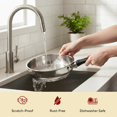 Chroma Stainless Steel Fry Pan + Lid, Cook & Saute Curries, Dal, Pasta | Easy Clean, Tri Ply Base, Non-stick, Gas & Induction Compatible, StayCool+ Handle and Knob, 20 cm / 22 cm