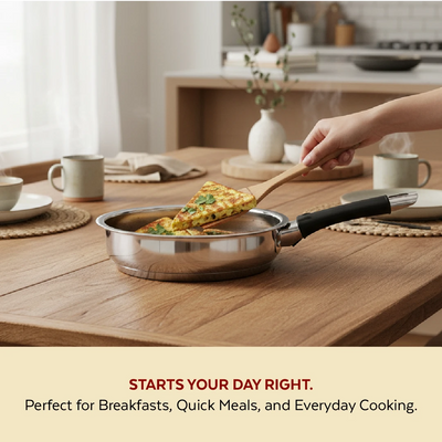 Chroma Stainless Steel Fry Pan + Lid, Cook & Saute Curries, Dal, Pasta | Easy Clean, Tri Ply Base, Non-stick, Gas & Induction Compatible, StayCool+ Handle and Knob, 20 cm / 22 cm