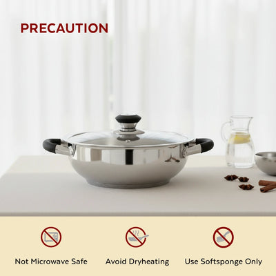 Chroma Stainless Steel Kadai + Lid, Cook Curries, Dal, Rice| Easy Clean, Tri Ply Base, Non-stick, Gas & Induction Compatible, StayCool+ Handle and Knob, 4.5L / 6.1L