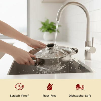 Chroma Stainless Steel Kadai + Lid, Cook Curries, Dal, Rice| Easy Clean, Tri Ply Base, Non-stick, Gas & Induction Compatible, StayCool+ Handle and Knob, 4.5L / 6.1L