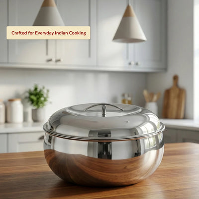 Curve Premium Double Wall Insulated Stainless Steel Casserole, Hot Pot for Roti-Rice-Gravy-Curry, Mirror Finish, Silver Hot Box with Snug Fit Lid Lid, Retains Temperature, Twist Lock