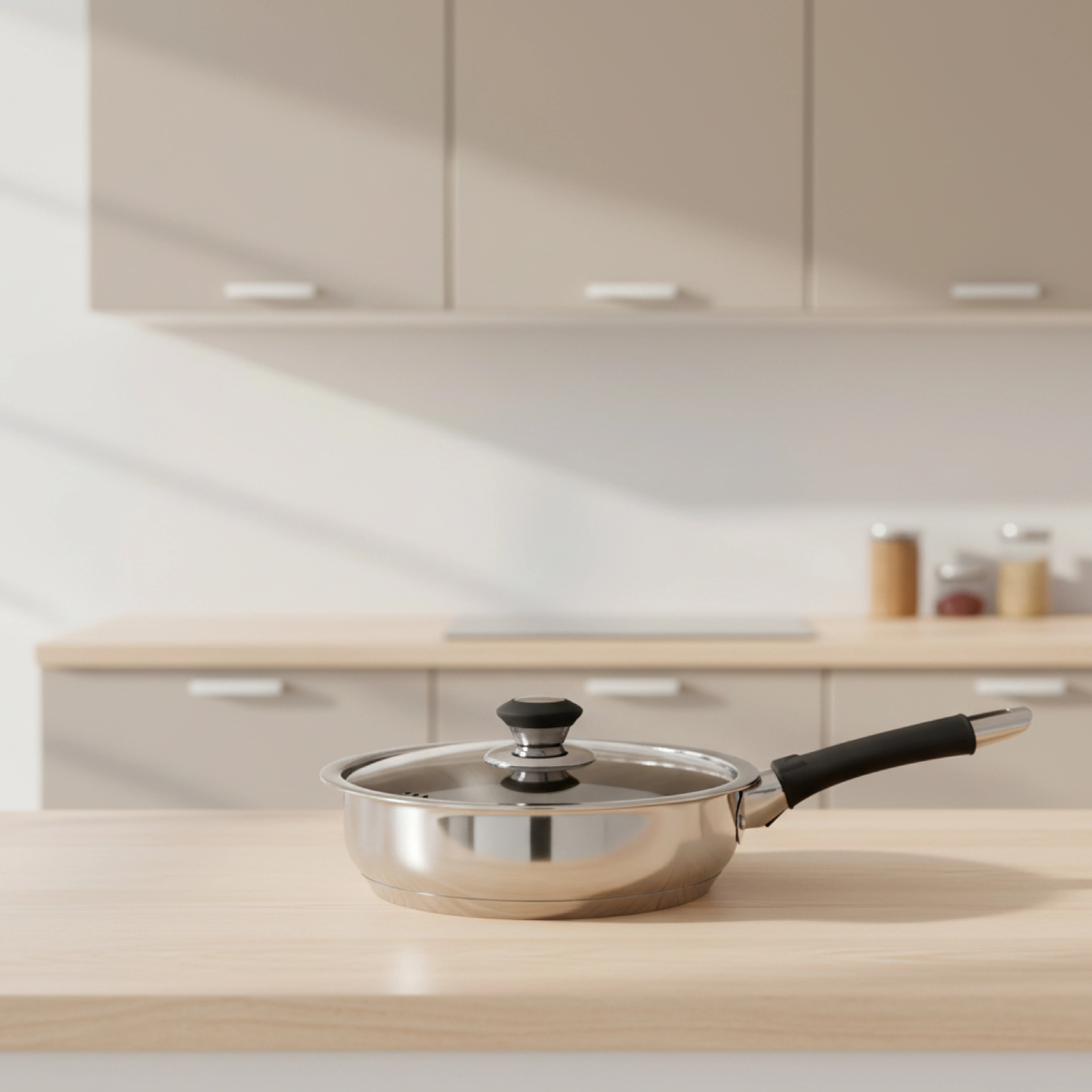 MAHAA Chroma Stainless Steel Fry Pan + Lid – Cook & Saute Curries, Dal, Pasta | Easy Clean | Tri Ply Base | Non-stick | Gas & Induction Compatible | StayCool+ Handle and Knob | 20 cm / 22 cm