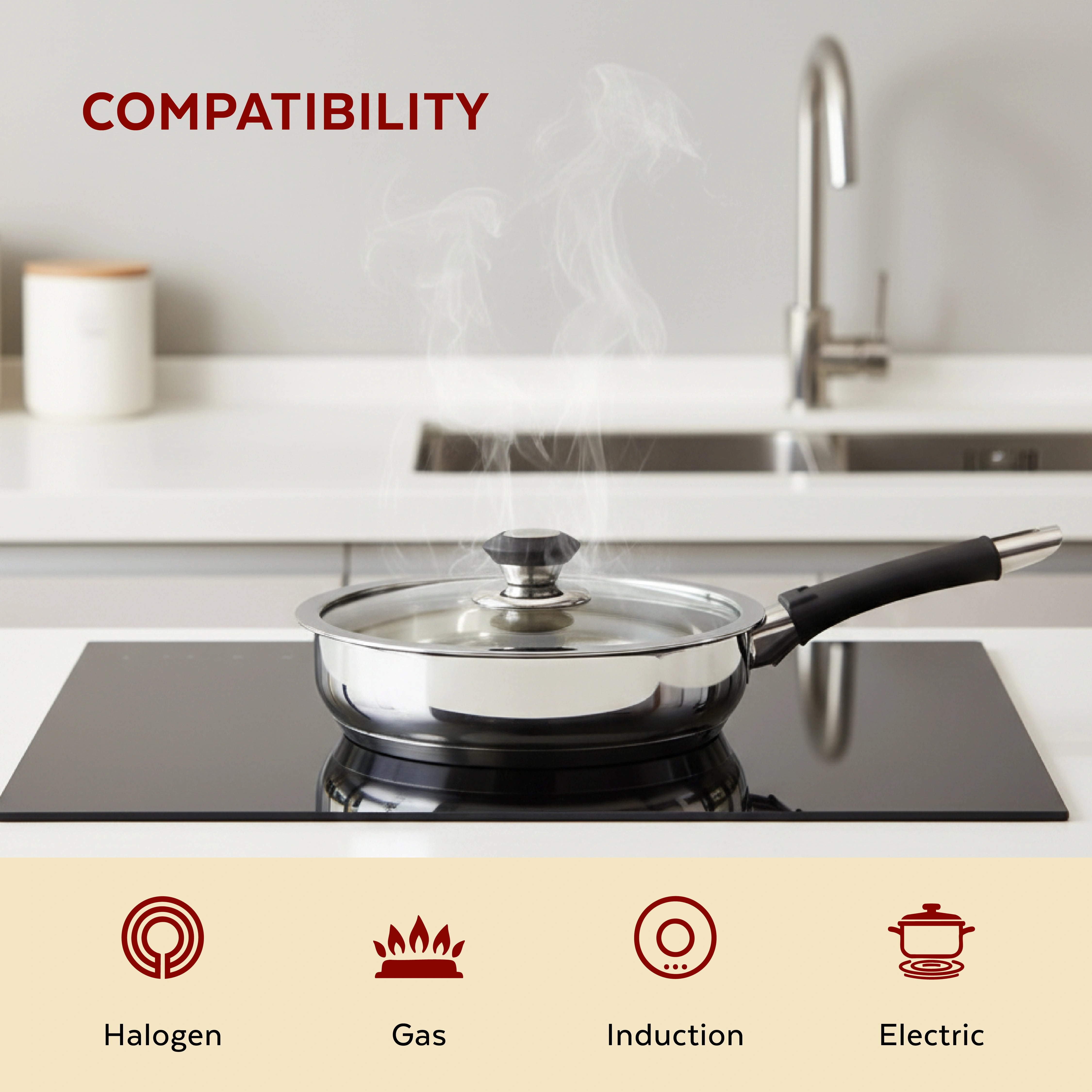 MAHAA Chroma Stainless Steel Fry Pan + Lid – Cook & Saute Curries, Dal, Pasta | Easy Clean | Tri Ply Base | Non-stick | Gas & Induction Compatible | StayCool+ Handle and Knob | 20 cm / 22 cm